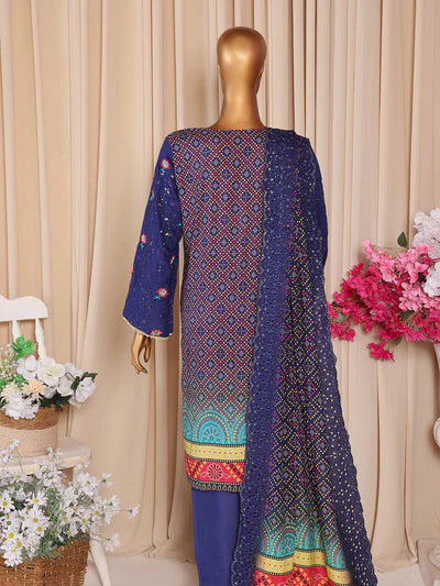 Mtf By Aashi 3pc Unstitched Linen Embroidered - Navy Blue