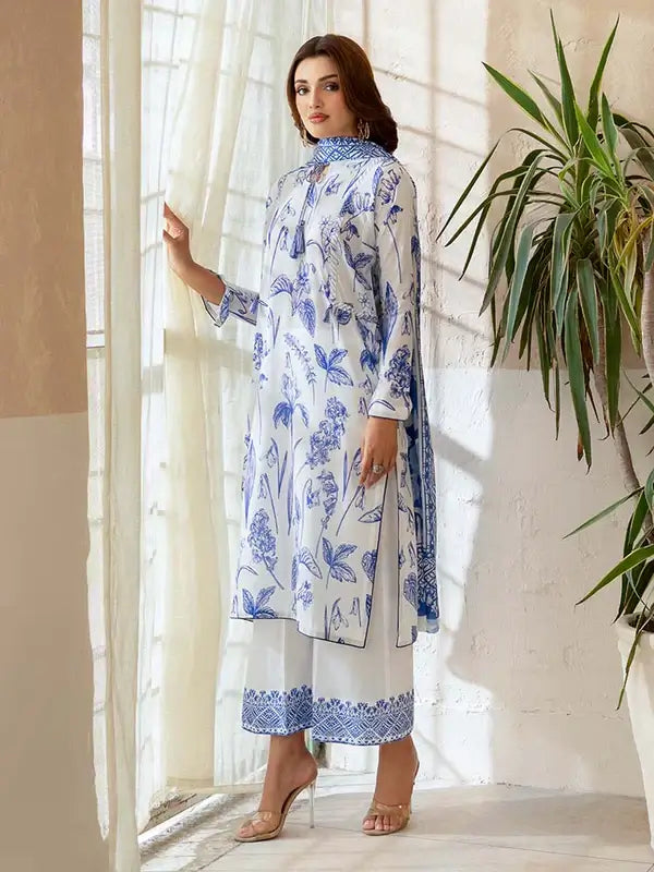 Pearl And Petals by Binaas 3pc Unstitched Bana Dora Lawn Collection – Blue/White