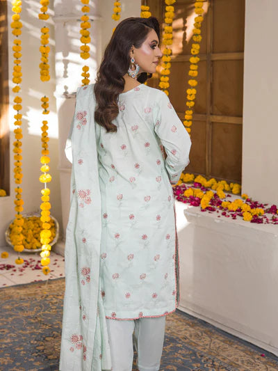 Meeras By MTF Dyed Heavy Embroidered Pima Cotton Lawn - Sky Blue