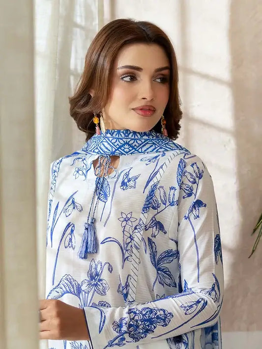 Pearl And Petals by Binaas 3pc Unstitched Bana Dora Lawn Collection – Blue/White