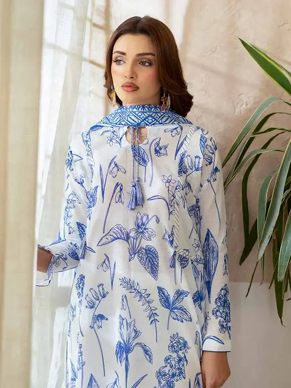 Pearl And Petals by Binaas 3pc Unstitched Bana Dora Lawn Collection – Blue/White