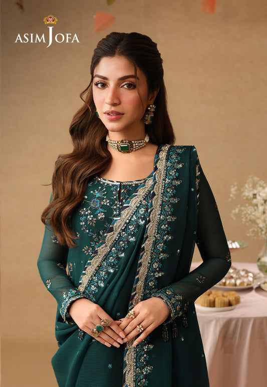 Asif Jofa Embroidered Chiffon - Green 3-Pc | Replica