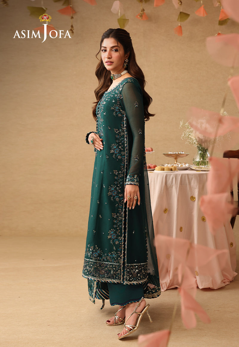 Asif Jofa Embroidered Chiffon - Green 3-Pc | Replica
