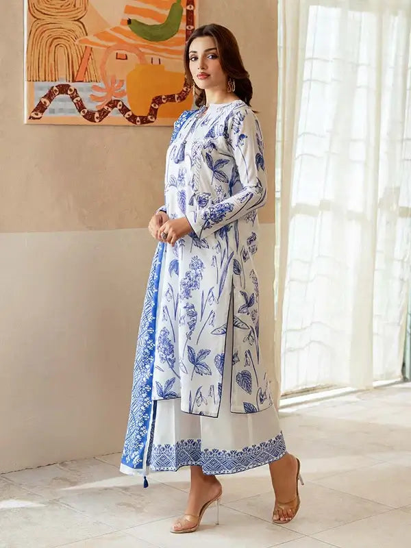 Pearl And Petals by Binaas 3pc Unstitched Bana Dora Lawn Collection – Blue/White