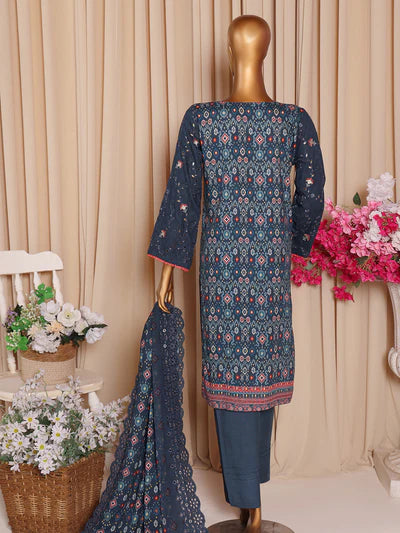 Mtf By Aashi 3pc Unstitched Linen Embroidered - Dusty Blue