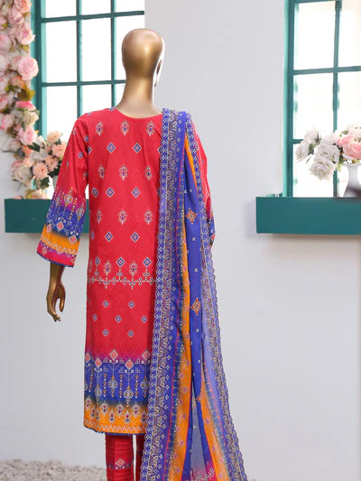 She Style By MTF Digital Printed Embroidered Pima Cotton - Shocking Pink