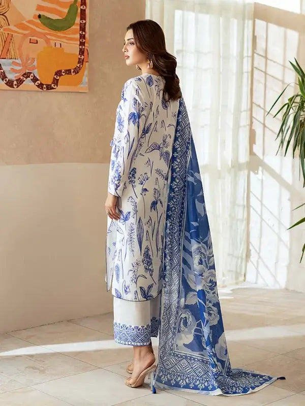Pearl And Petals by Binaas 3pc Unstitched Bana Dora Lawn Collection – Blue/White