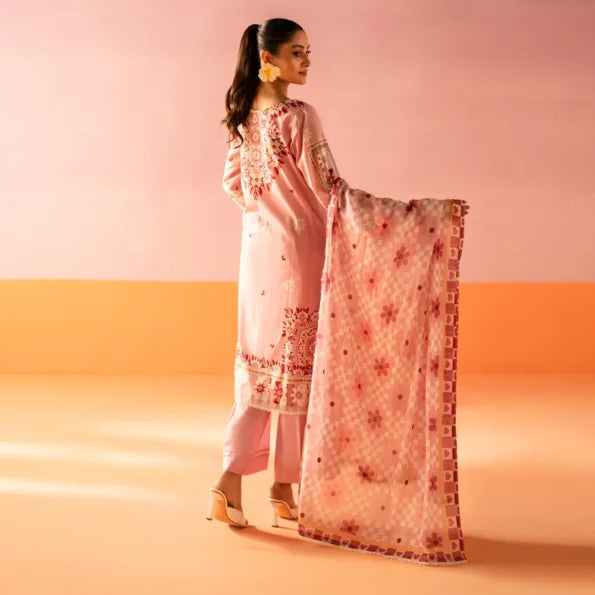 Salina 3pc Unstitched Mid Summer Cotton | Baby Pink