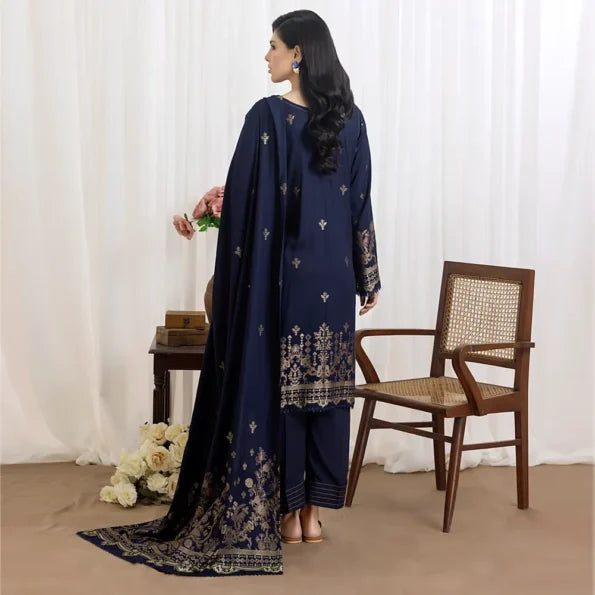 Dark Blue | Regalia 3pc Unstitched Jacquard Viscose