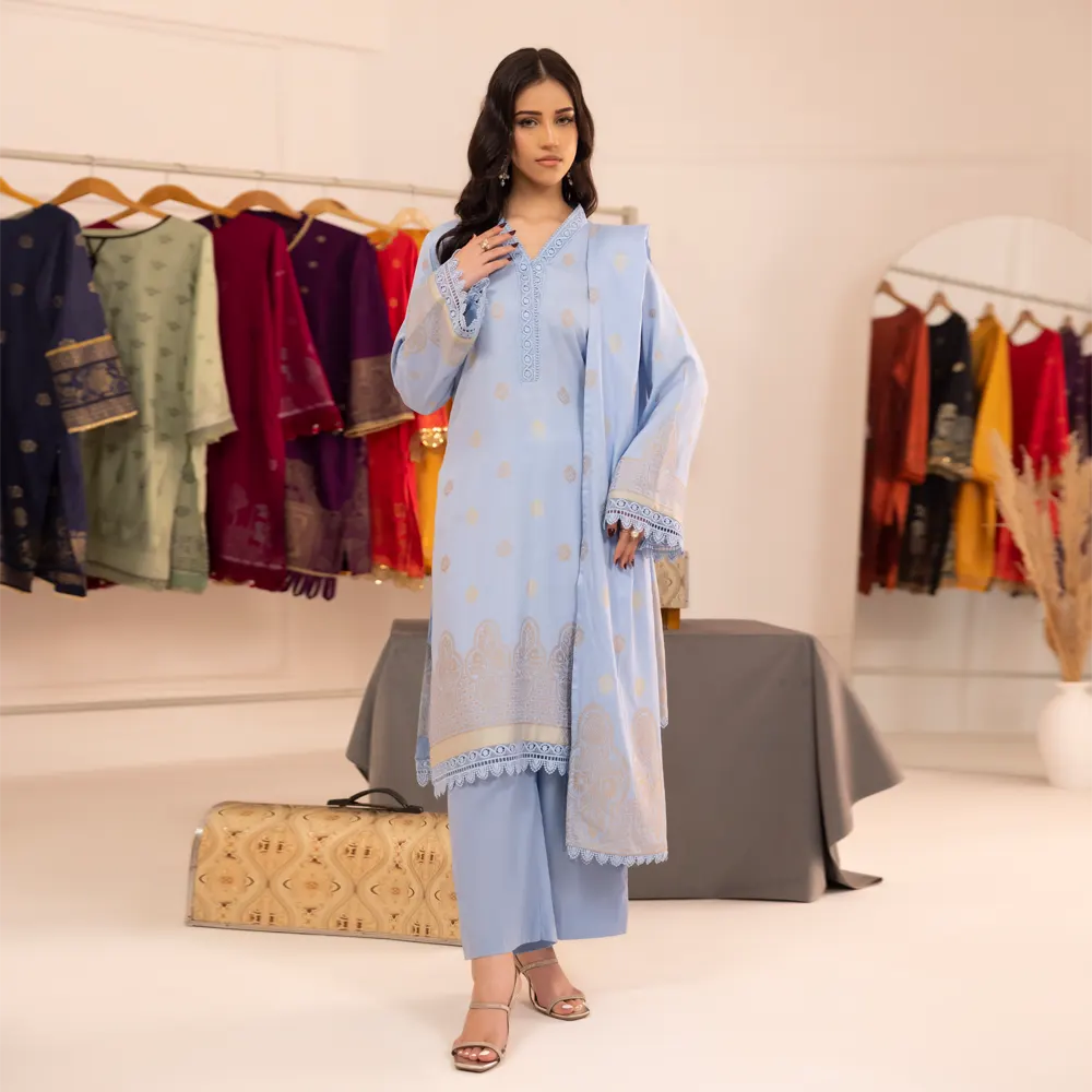 Sky Blue | Regalia 3pc Unstitched Jacquard Viscose