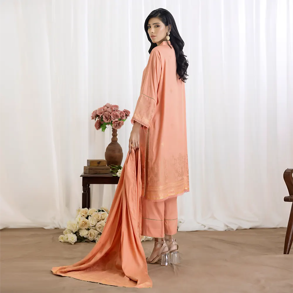 Peach | Regalia 3pc Unstitched Jacquard Viscose