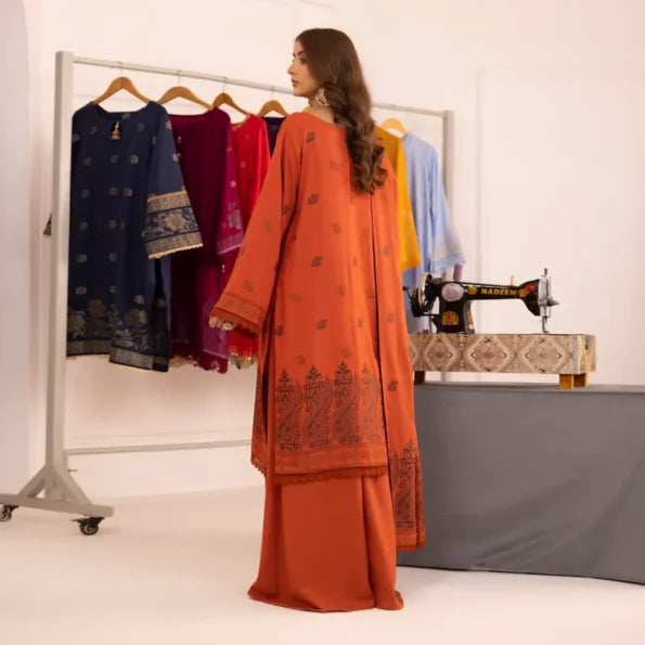 Rust | Regalia 3pc Unstitched Jacquard Viscose