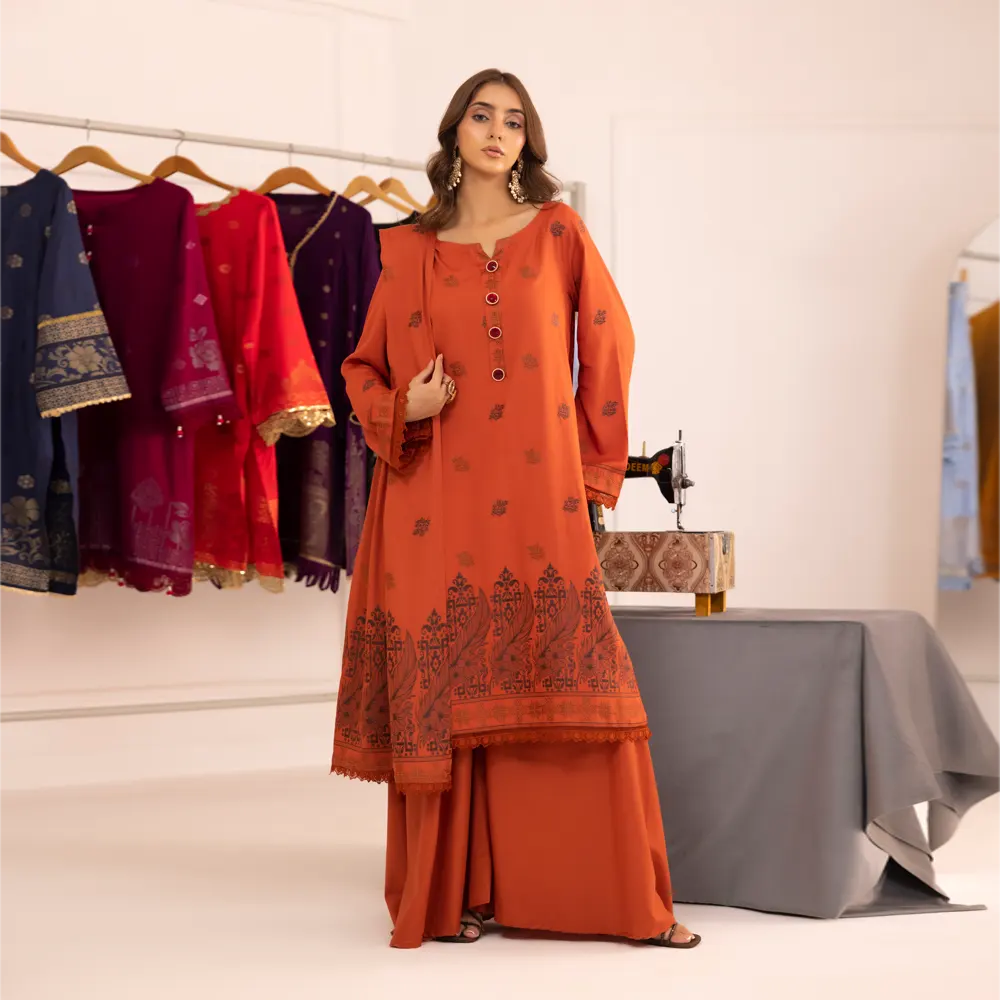 Rust | Regalia 3pc Unstitched Jacquard Viscose