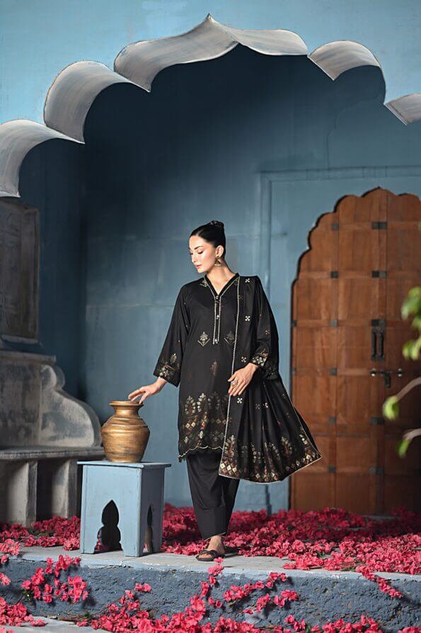 Black | Regalia 3pc Unstitched Jacquard Viscose