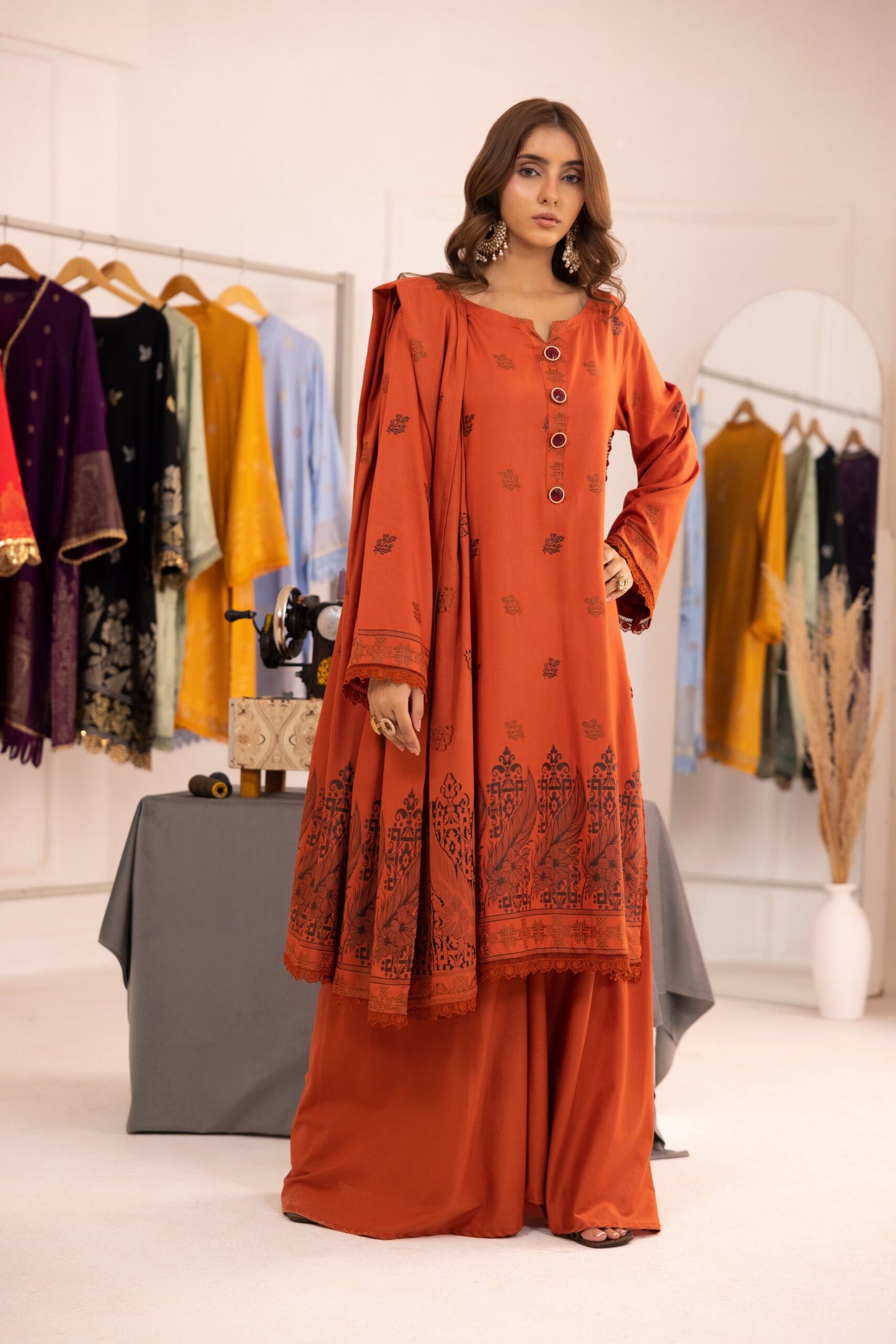 Rust | Regalia 3pc Unstitched Jacquard Viscose