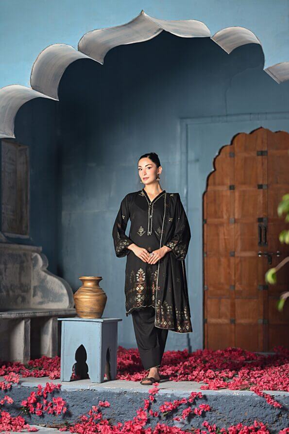 Black | Regalia 3pc Unstitched Jacquard Viscose