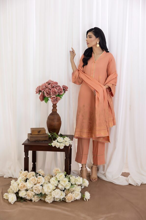 Peach | Regalia 3pc Unstitched Jacquard Viscose