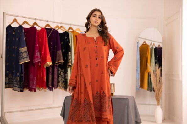 Rust | Regalia 3pc Unstitched Jacquard Viscose