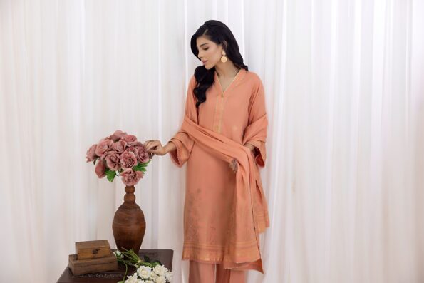 Peach | Regalia 3pc Unstitched Jacquard Viscose
