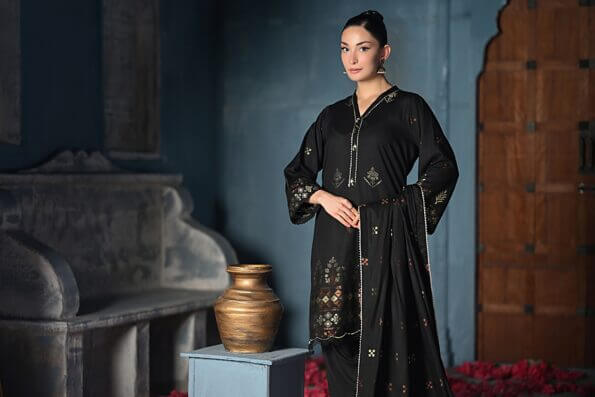 Black | Regalia 3pc Unstitched Jacquard Viscose