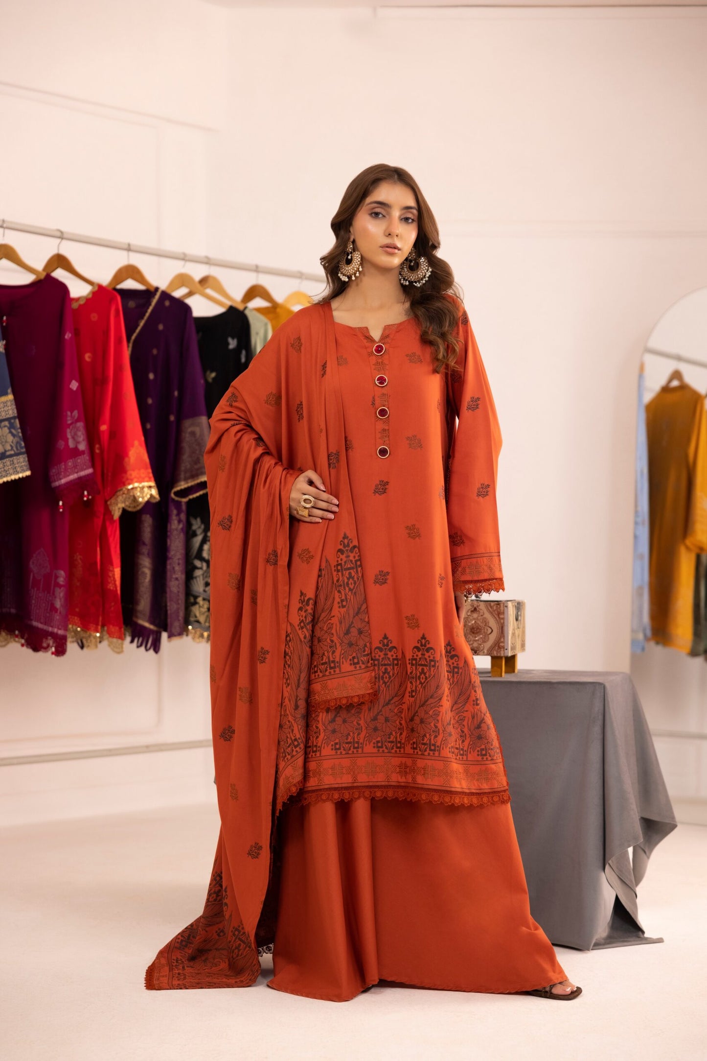 Rust | Regalia 3pc Unstitched Jacquard Viscose