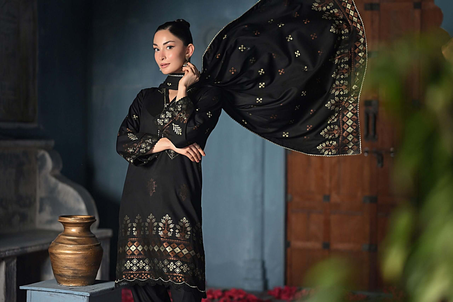 Black | Regalia 3pc Unstitched Jacquard Viscose