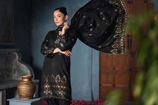Black | Regalia 3pc Unstitched Jacquard Viscose