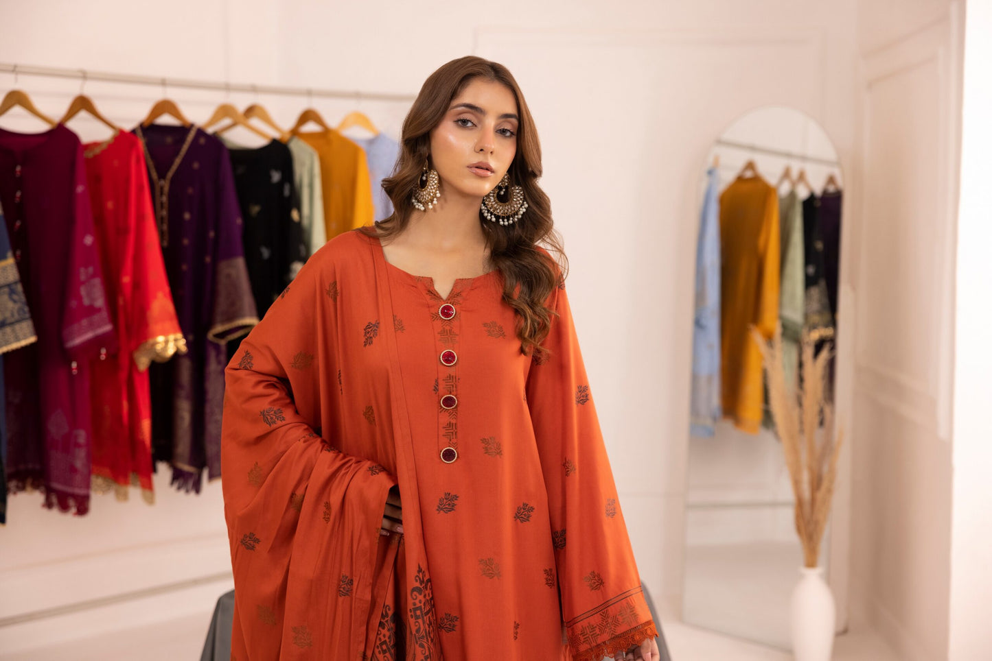 Rust | Regalia 3pc Unstitched Jacquard Viscose