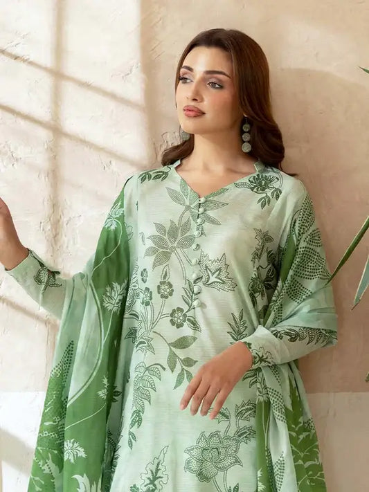 Pearl And Petals by Binaas 3pc Unstitched Bana Dora Lawn Collection – Light Green