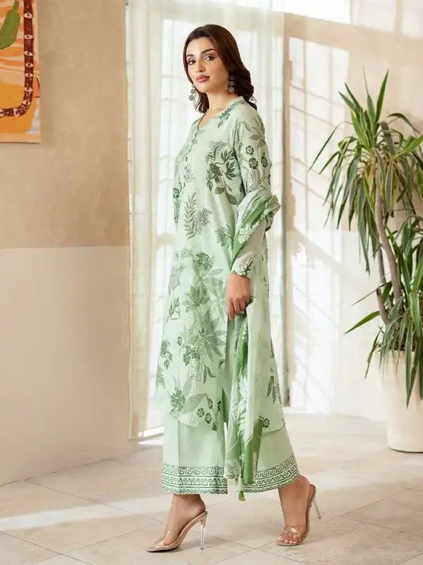Pearl And Petals by Binaas 3pc Unstitched Bana Dora Lawn Collection – Light Green