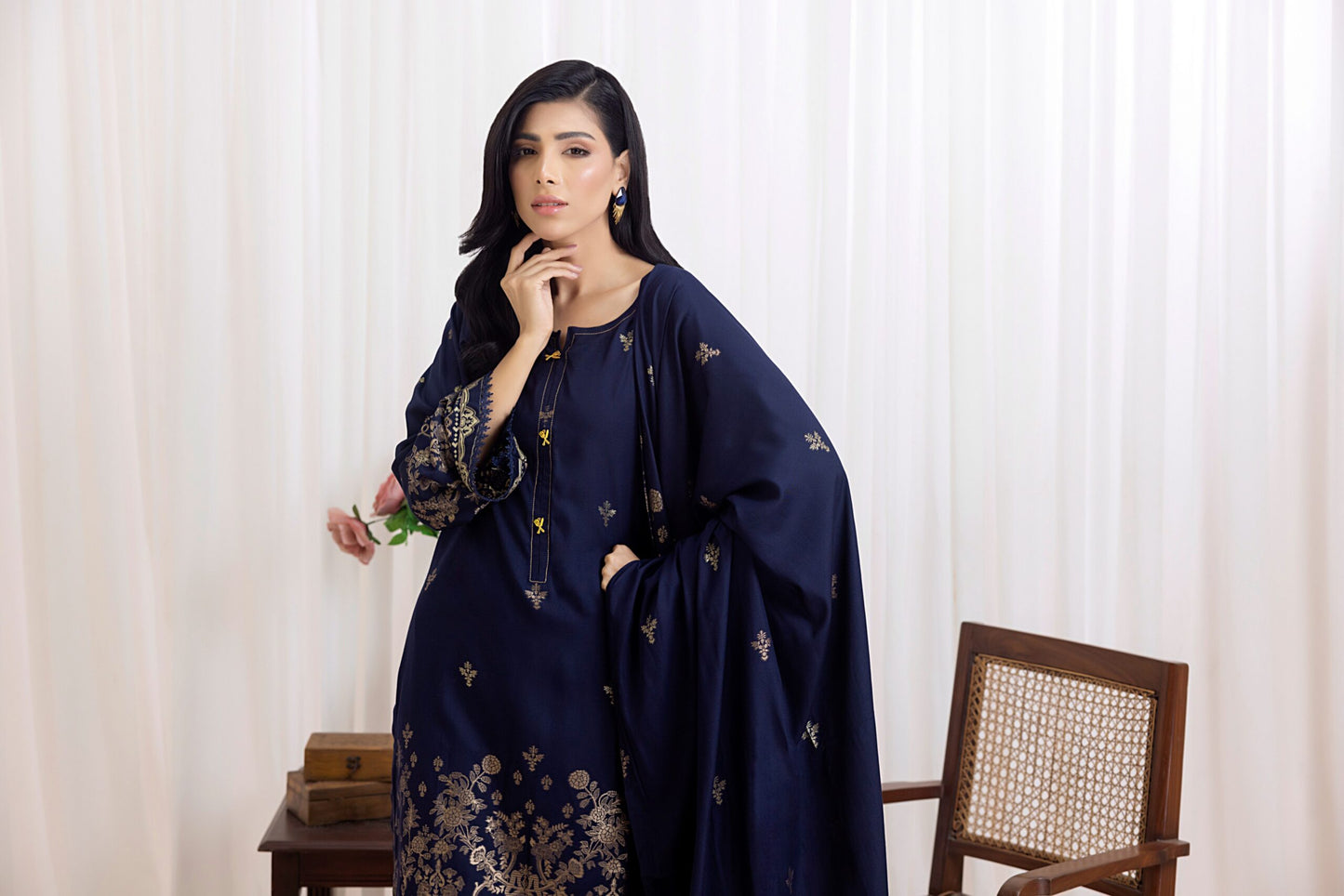 Dark Blue | Regalia 3pc Unstitched Jacquard Viscose