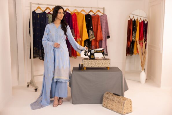 Sky Blue | Regalia 3pc Unstitched Jacquard Viscose