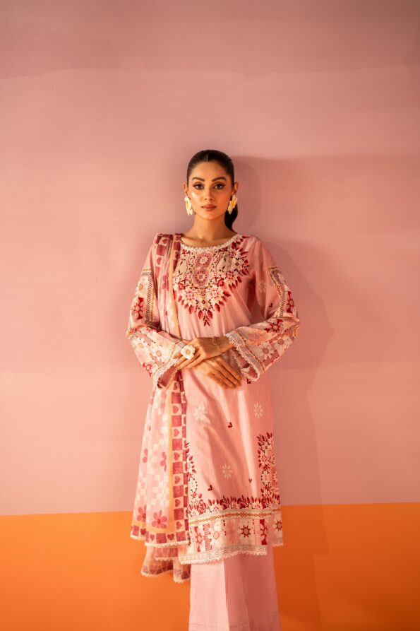 Salina 3pc Unstitched Mid Summer Cotton | Baby Pink