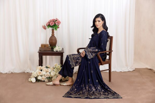 Dark Blue | Regalia 3pc Unstitched Jacquard Viscose