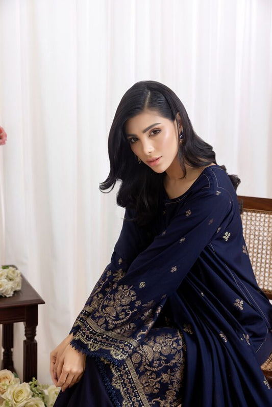 Dark Blue | Regalia 3pc Unstitched Jacquard Viscose