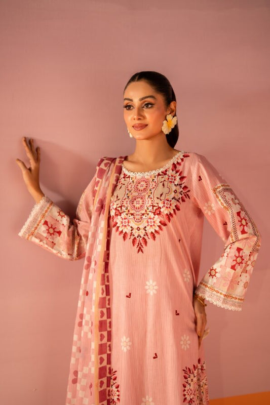 Salina 3pc Unstitched Mid Summer Cotton | Baby Pink