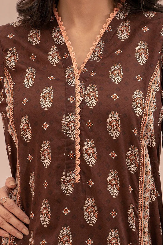 Brown Zellbury 3pc Unstitched Lawn Suit – Stylish Pakistani Lawn Outfit 2025