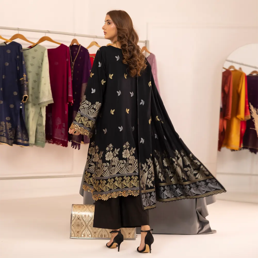 Black | Regalia 3pc Unstitched Jacquard Viscose