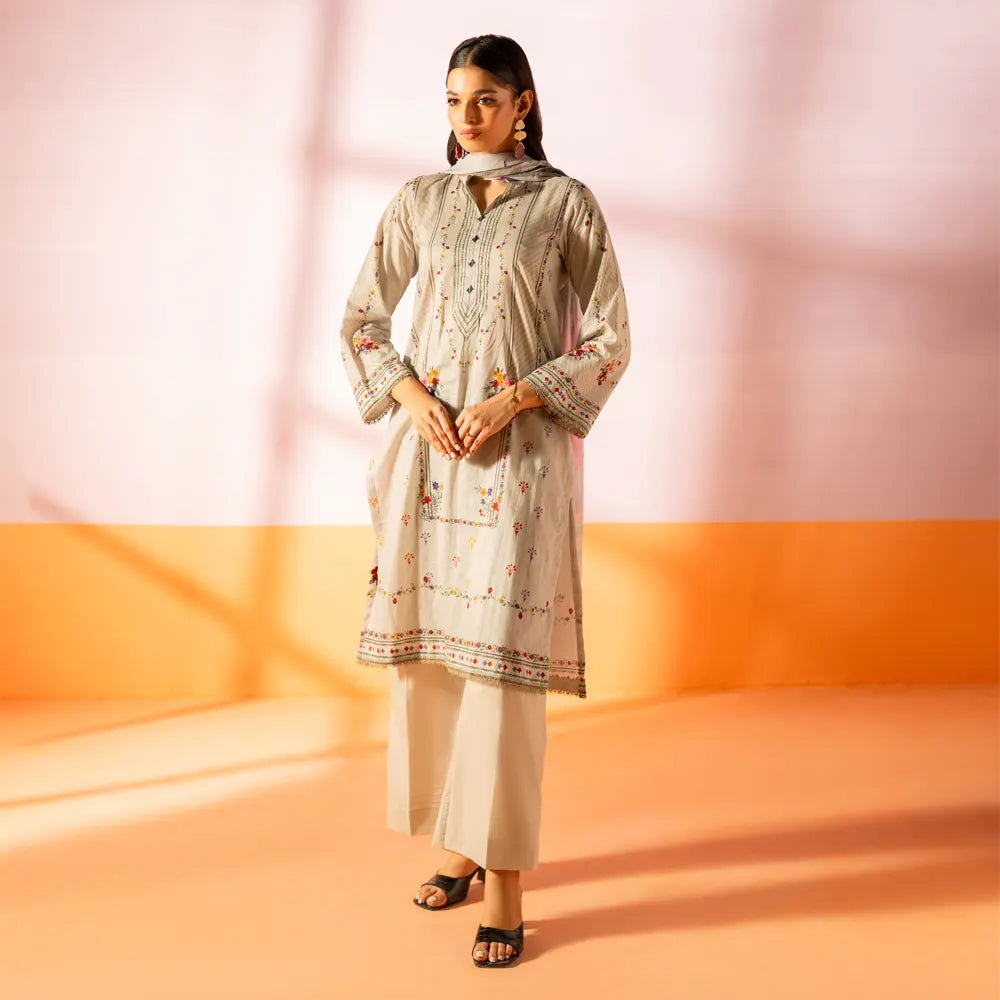 Salina 3pc Unstitched Mid Summer Cotton | Beige