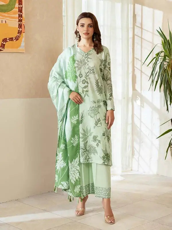Pearl And Petals by Binaas 3pc Unstitched Bana Dora Lawn Collection – Light Green