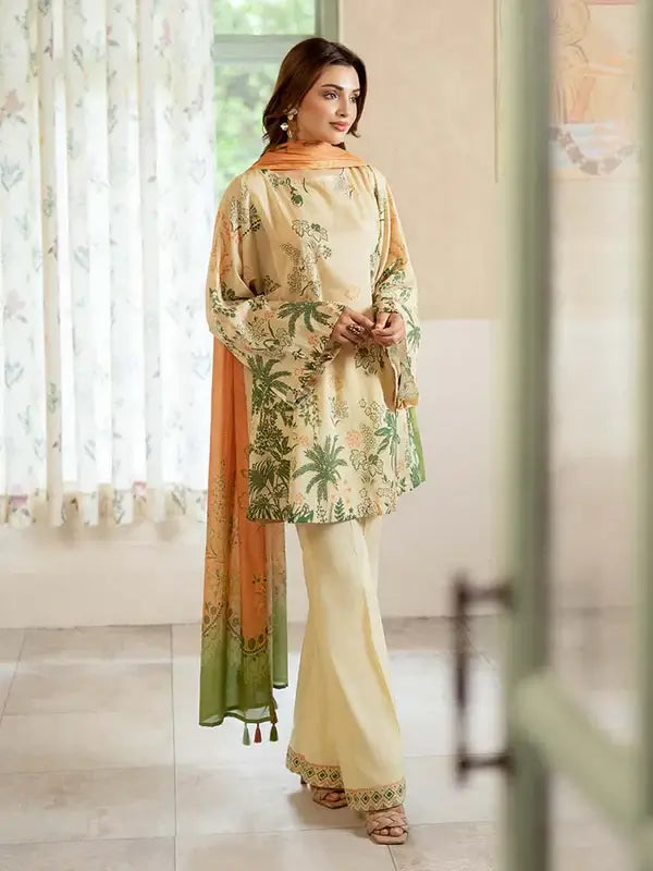 Pearl And Petals by Binaas 3pc Unstitched Bana Dora Lawn Collection – Fawn