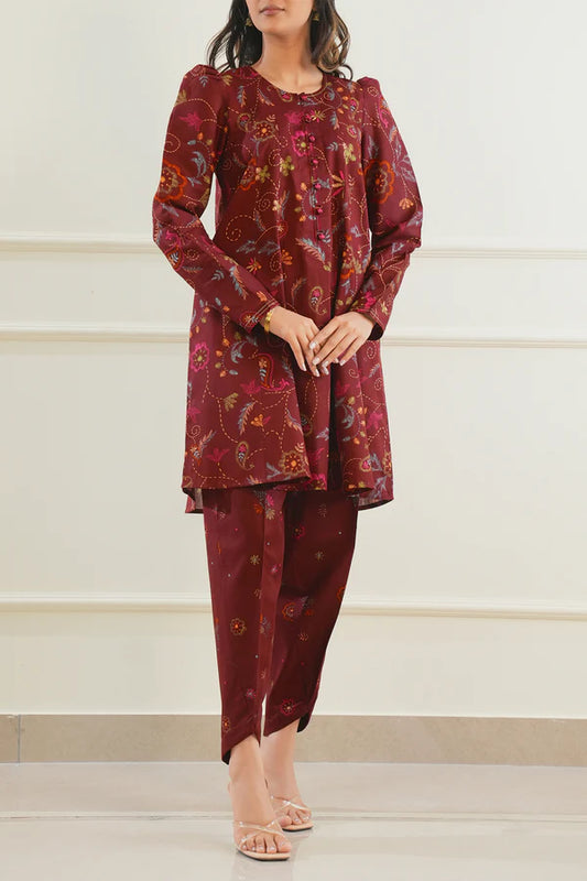 Maroon| Saya 2PC Unstitched Lawn Suit