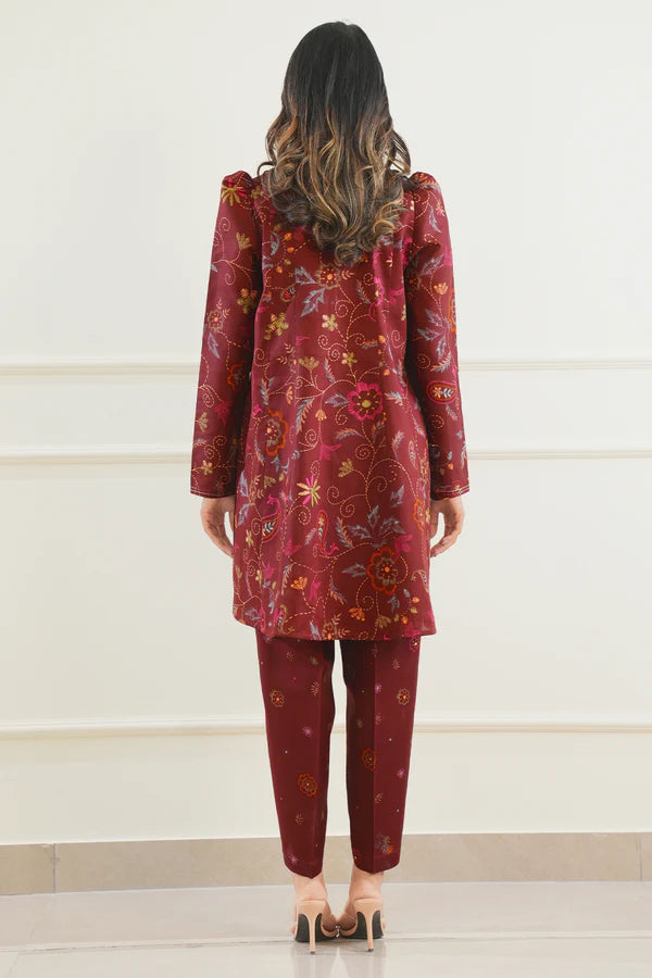 Maroon| Saya 2PC Unstitched Lawn Suit