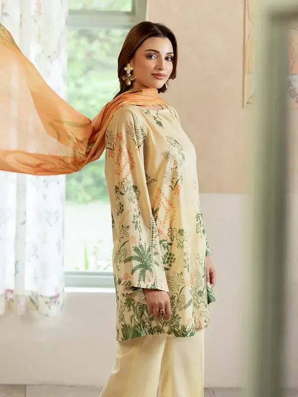 Pearl And Petals by Binaas 3pc Unstitched Bana Dora Lawn Collection – Fawn