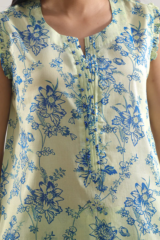 Saya 2pc Unstitched Lawn Suit | Lime Yellow