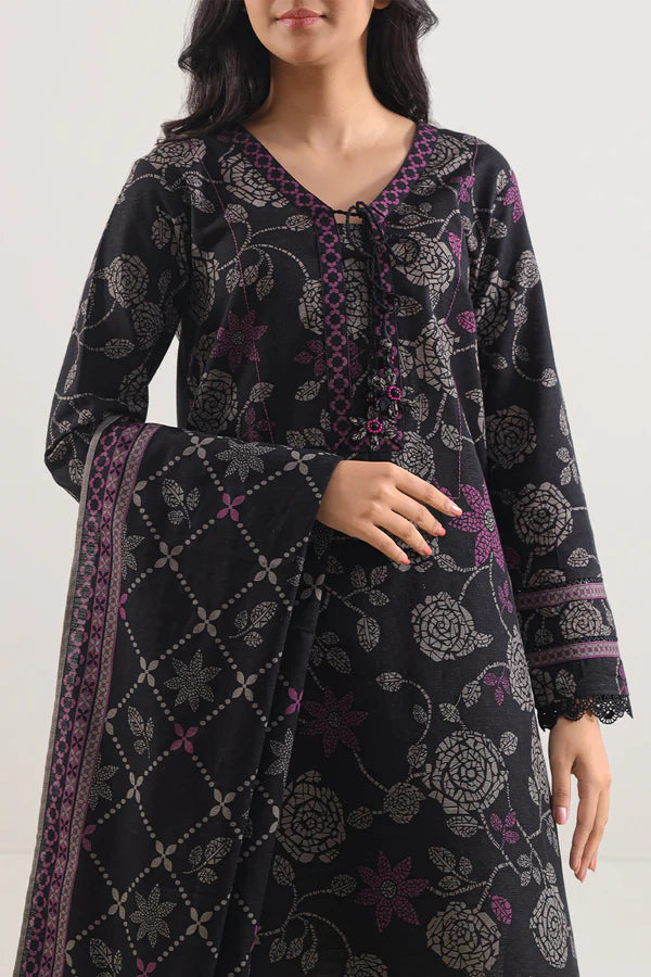 Saya 3pc Unstitched Khaddar Suit | Black