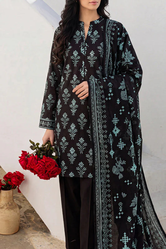 Black | Saya 3pc Unstitched Lawn Suit