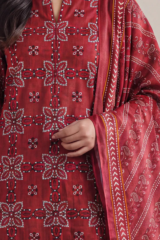 shot of the Saya Printed Lawn Suit Red