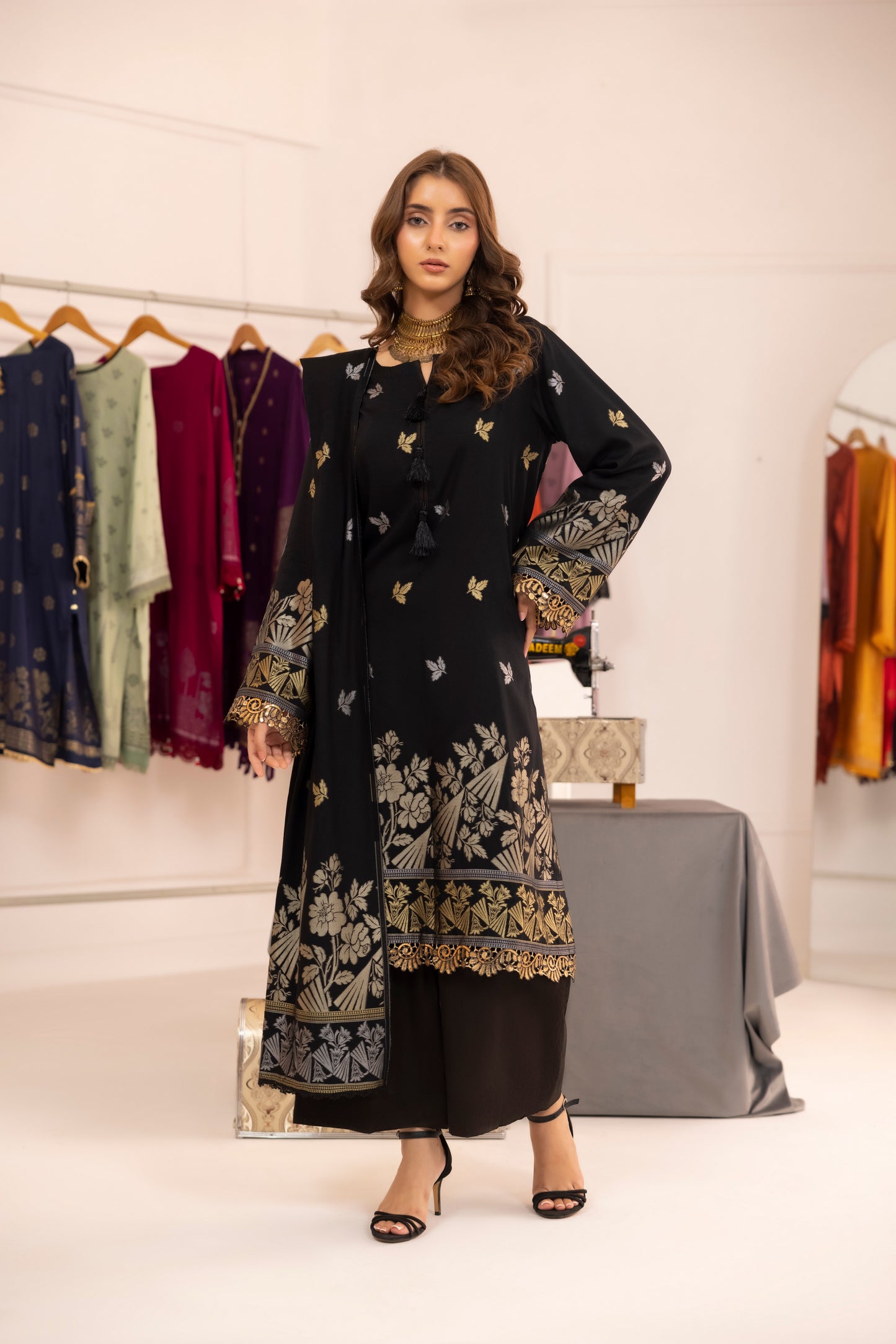 Black | Regalia 3pc Unstitched Jacquard Viscose