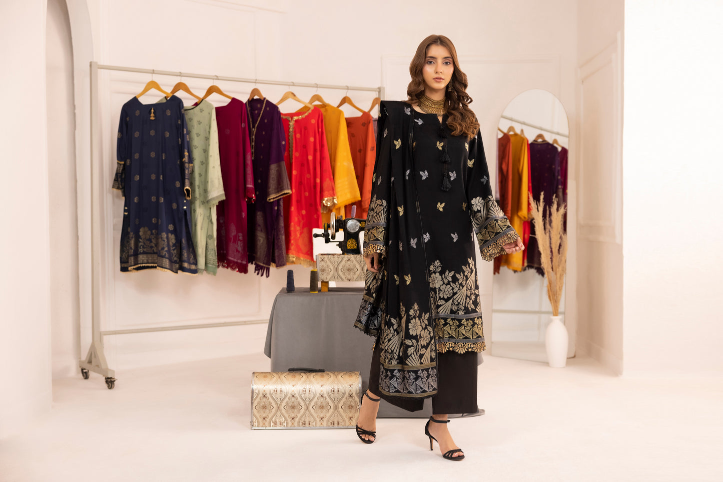 Black | Regalia 3pc Unstitched Jacquard Viscose